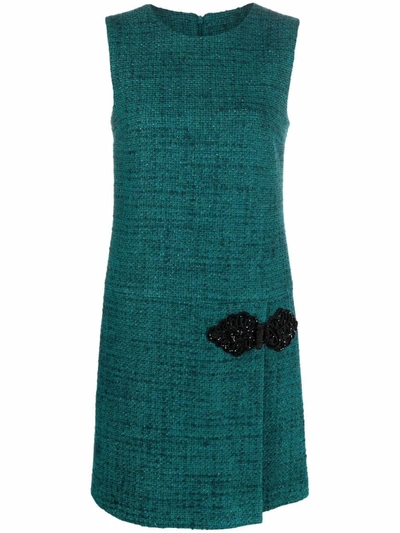 Boutique Moschino Embroidered Shift Dress In Teal