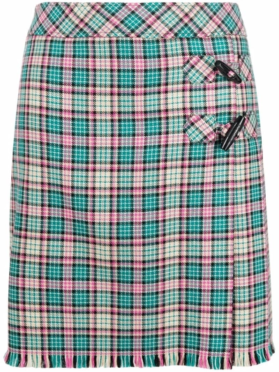 Boutique Moschino Checked Wool Wrap Skirt In Teal