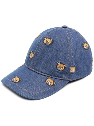 Moschino Teddy Bear Denim All Over Hat In Blue