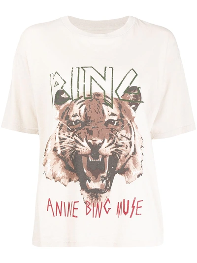 Anine Bing Tiger Printed Jersey Cotton T-shirt In Grey