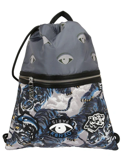 Kenzo Eye Patch Drawstring Backpack In Grey