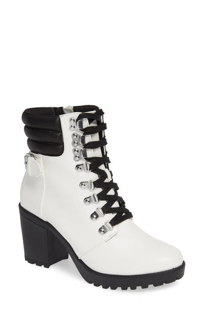 Mia Annamaria Womens Faux Leather Zip Up Combat & Lace-up Boots In White