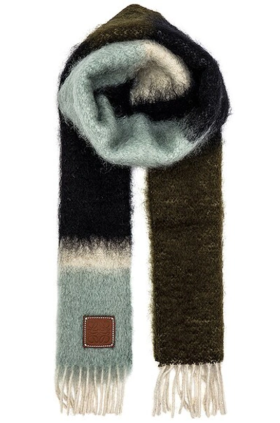 Loewe Striped Mohair-blend Scarf In Light Blue & Dark Green