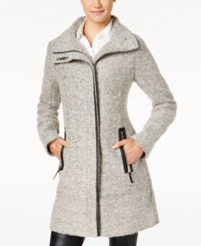 Calvin Klein Plus Size Faux-leather-trim Asymmetrical Walker Coat In Tin Plated
