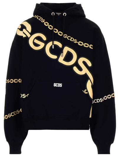 Gcds Chain-link Logo-print Hoodie In Black