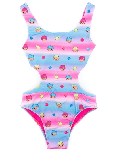 Amir Slama Kids' Printed  + Chocolix Cut-out Swimsuit In Pink