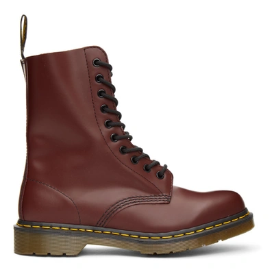 Dr. Martens 1490 Smooth Leather Mid Calf Boots In Cherry Red
