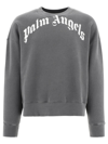 Palm Angels Curved Logo Cotton Sweatshirt In Grey