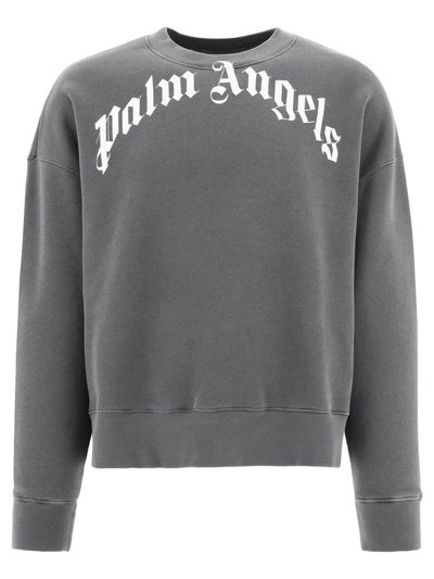 Palm Angels Gd Curved Logo Crew Black White In Black