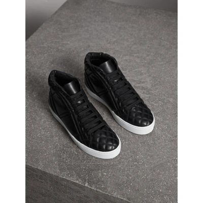 Burberry Check-quilted Leather High-top Sneakers In Black