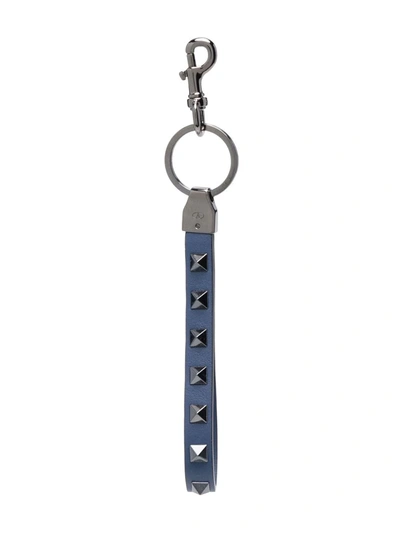 Valentino Garavani Rockstud & Leather Key Holder In Blue