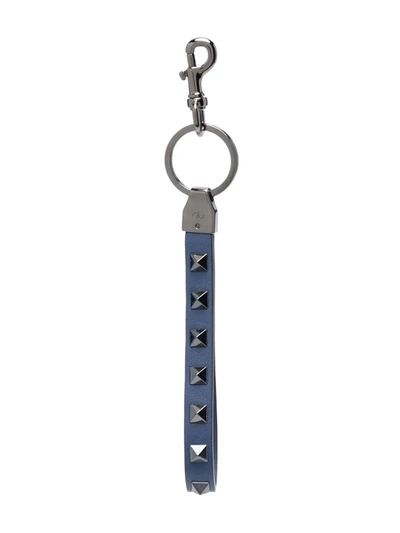 Valentino Rockstud & Leather Key Holder In Blue