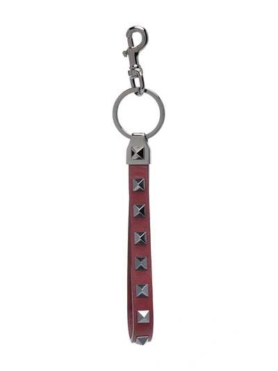 Valentino Rockstud & Leather Key Holder In Red