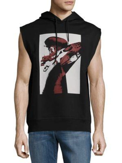 Mcq By Alexander Mcqueen Graphic Printed Sleeveless Hoodie In Black