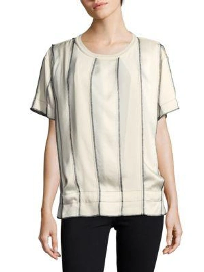 Dkny Striped Short Sleeve Top In Gesso