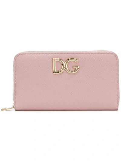 Dolce & Gabbana Logo Plaque Zip Around Wallet In Pink