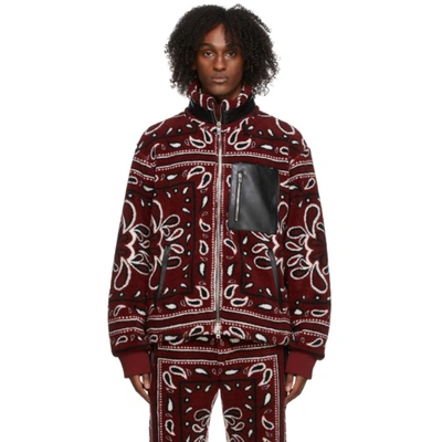 Amiri Red Printed Polar Fleece Jacket In Red Black