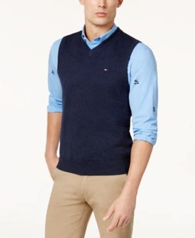 Tommy Hilfiger Men's Signature V-neck Sweater Vest In Navy Blazer Heather |  ModeSens