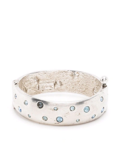 Pre-owned Saint Laurent 1990 Crystal-embellished Bracelet In Silver