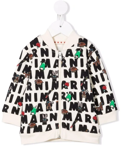 Marni Ivory Sweatshirt For Baby Kids With Prints In White
