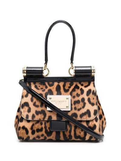 Dolce & Gabbana Leopard Print Leather Sicily Bag In Multicolour