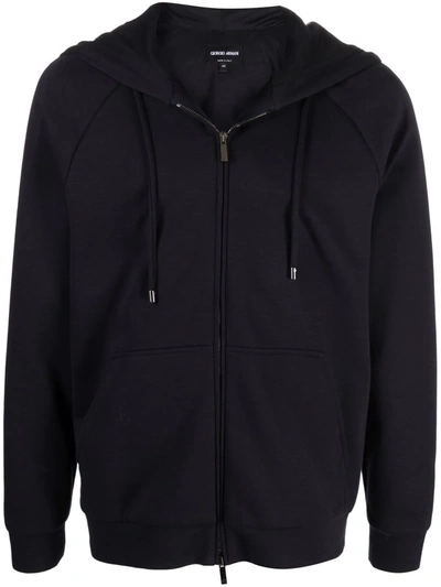 Giorgio Armani Blouson Embossed-logo Zip-up Hoodie In Blau