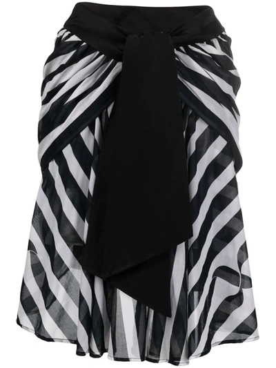 Pre-owned Saint Laurent 1988 Asymmetric Stripe-print Skirt In Black