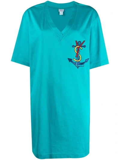 Pre-owned Saint Laurent 1980s Anchor Logo T-shirt-dress In Blue