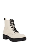 Calvin Klein Women's Kamry Lace Up Logo Lug Sole Combat Booties Women's Shoes In Cream Leather