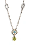 Konstantino Delos Two-tone Blue Topaz And Peridot Necklace In Silver