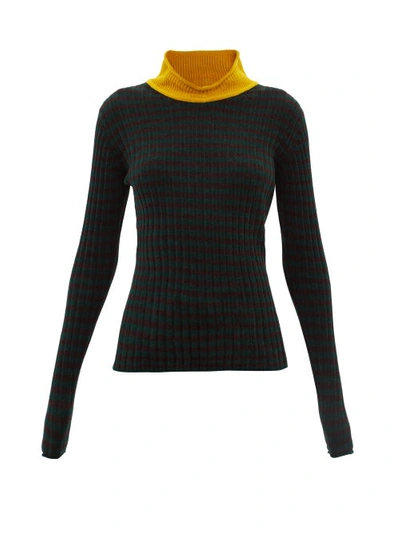 Wales Bonner Brixton Striped Ribbed Stretch-cotton Chenille Turtleneck Sweater In Green