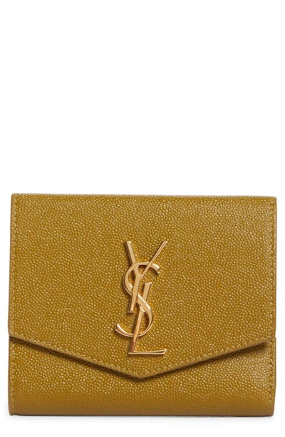 Saint Laurent Uptown Leather Compact Wallet In Olive Drab