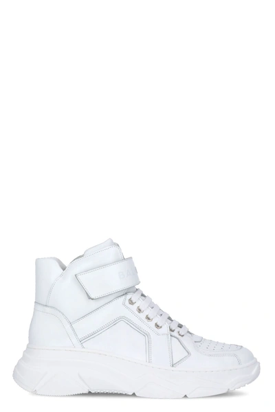 Balmain Leather Sneaker With Strap In White