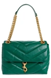 Rebecca Minkoff Maxi Edie Quilted Leather Shoulder Bag In Emerald