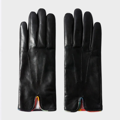 Paul Smith Women's Black Lambskin 'artist Stripe' Trim Gloves