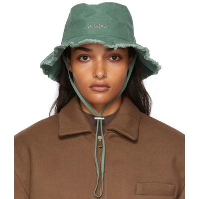 Jacquemus Women's Le Bob Artichaut Frayed Cotton Bucket Hat In Green