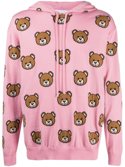 Moschino Teddy Intarsia-knit Hoodie In Pink