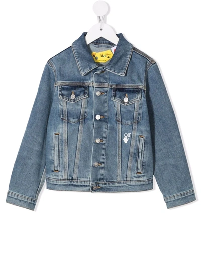 Off-white Kids' Logo-print Button-up Denim Jacket In Blue