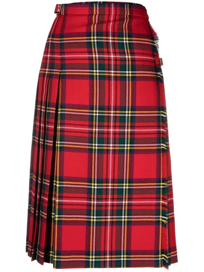 Molly Goddard Aria Tartan-wool Midi Kilt Skirt In Rot