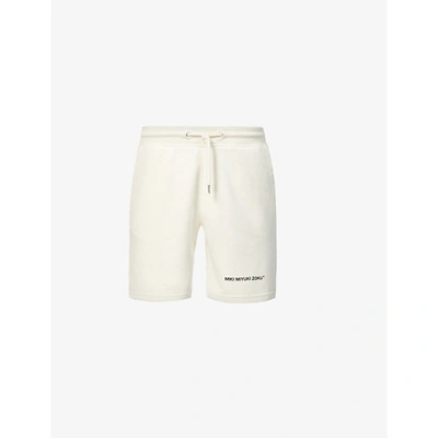 Mki Miyuki Zoku Staple Brand-print Organic Cotton-blend Shorts In Beige