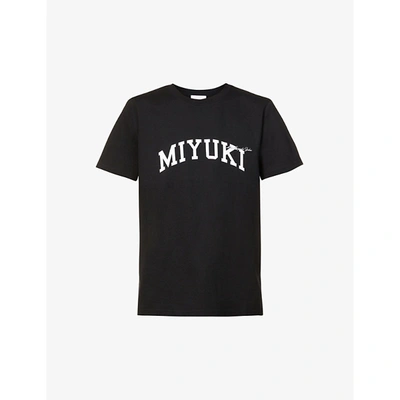 Mki Miyuki Zoku Varsity Brand-print Organic-cotton T-shirt In Black