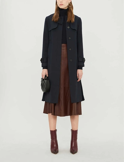 Sandro Pleated-panel Twill Trench Coat In Navy Blue