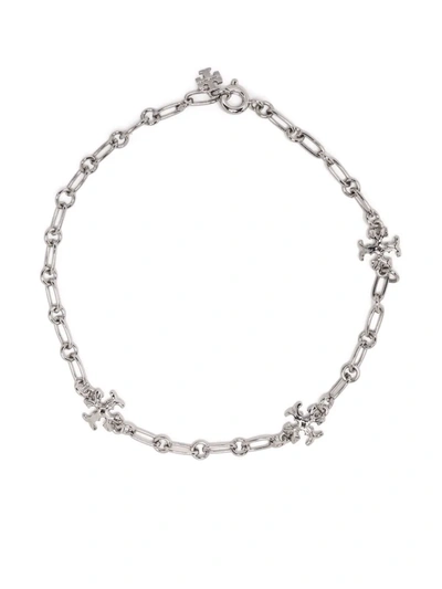Tory Burch Roxanne Silver-plated Cubic Zirconia Chain Bracelet In Shiny Pewter