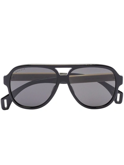 Gucci Double-bridge Pilot-frame Sunglasses In Black