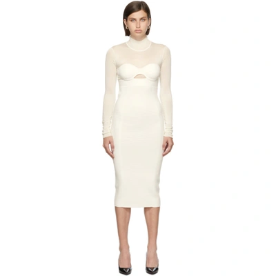 Herve Leger Cutout Paneled Silk And Bandage Midi Dress In Alabaster