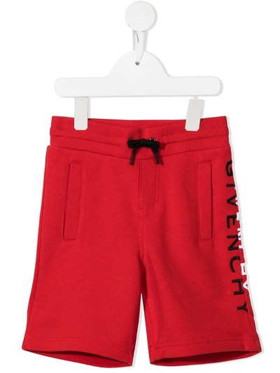 Givenchy Kids' Boy's Drawstring Track Shorts With Contrast Stripe Down Legs In Red