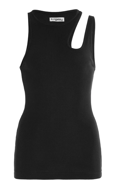 K.ngsley Romain Cutout Cotton Jersey Tank Top In Black