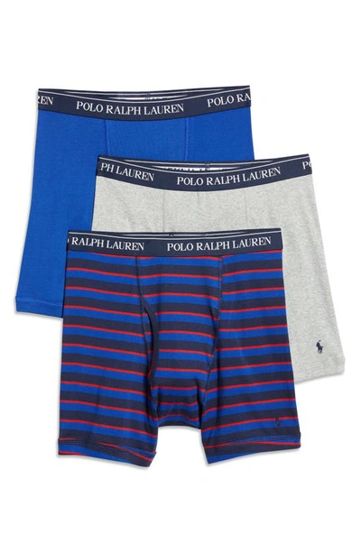 Polo Ralph Lauren Assorted 3-pack Boxer Briefs In Blue Stripe/rugby Royal/andover