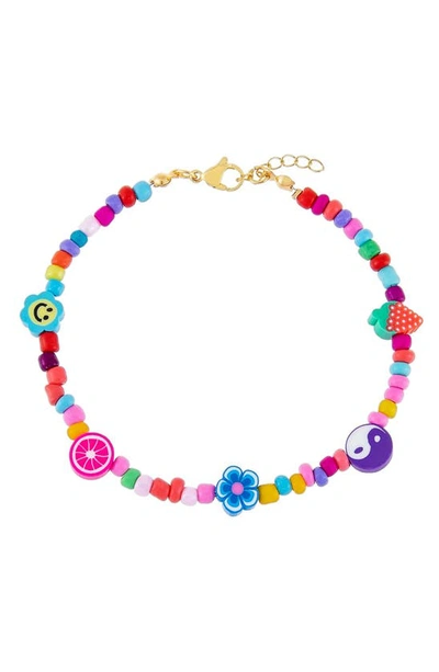 Adinas Jewels Neon Multicolor Charm & Bead Ankle Bracelet In Gold Tone In Blue