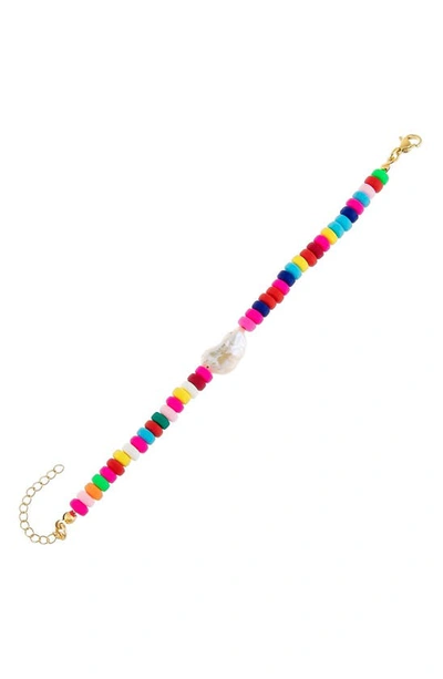Adinas Jewels Adina's Jewels Neon Beaded Baroque Pearl Bracelet In Pink
